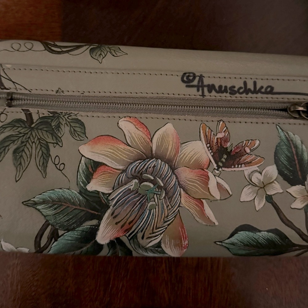 Anuschka Handpainted Tri-Fold Wallet